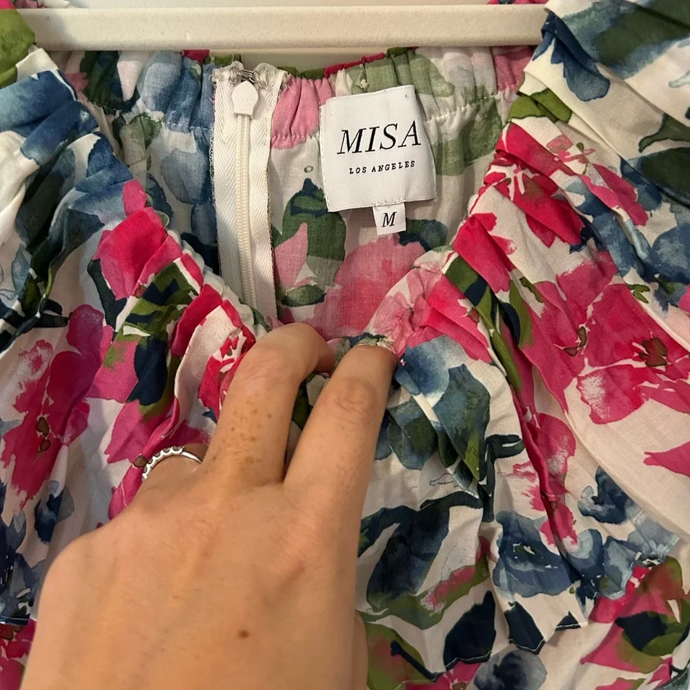 MISA Los Angeles Mirabelle M Pink Blue Dip-Dye Floral Off Shoulder Maxi Dress - Picture 4 of 7